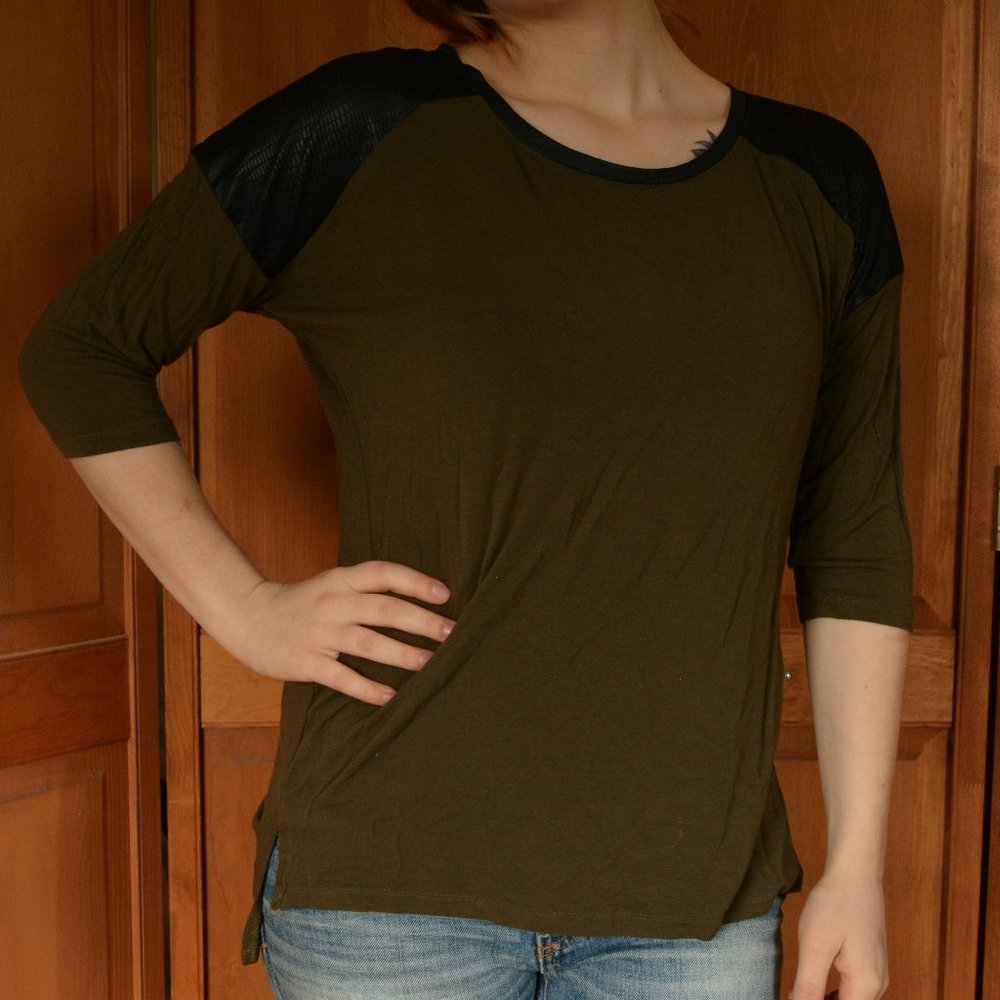 Olive Green Shoulder Patch Top